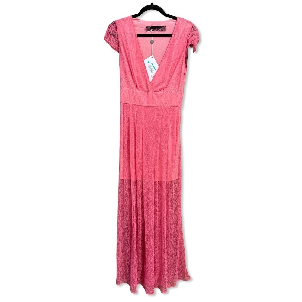 Patrizia Pepe pink lace gown Maxi Dress sheer wedding party New 42 8